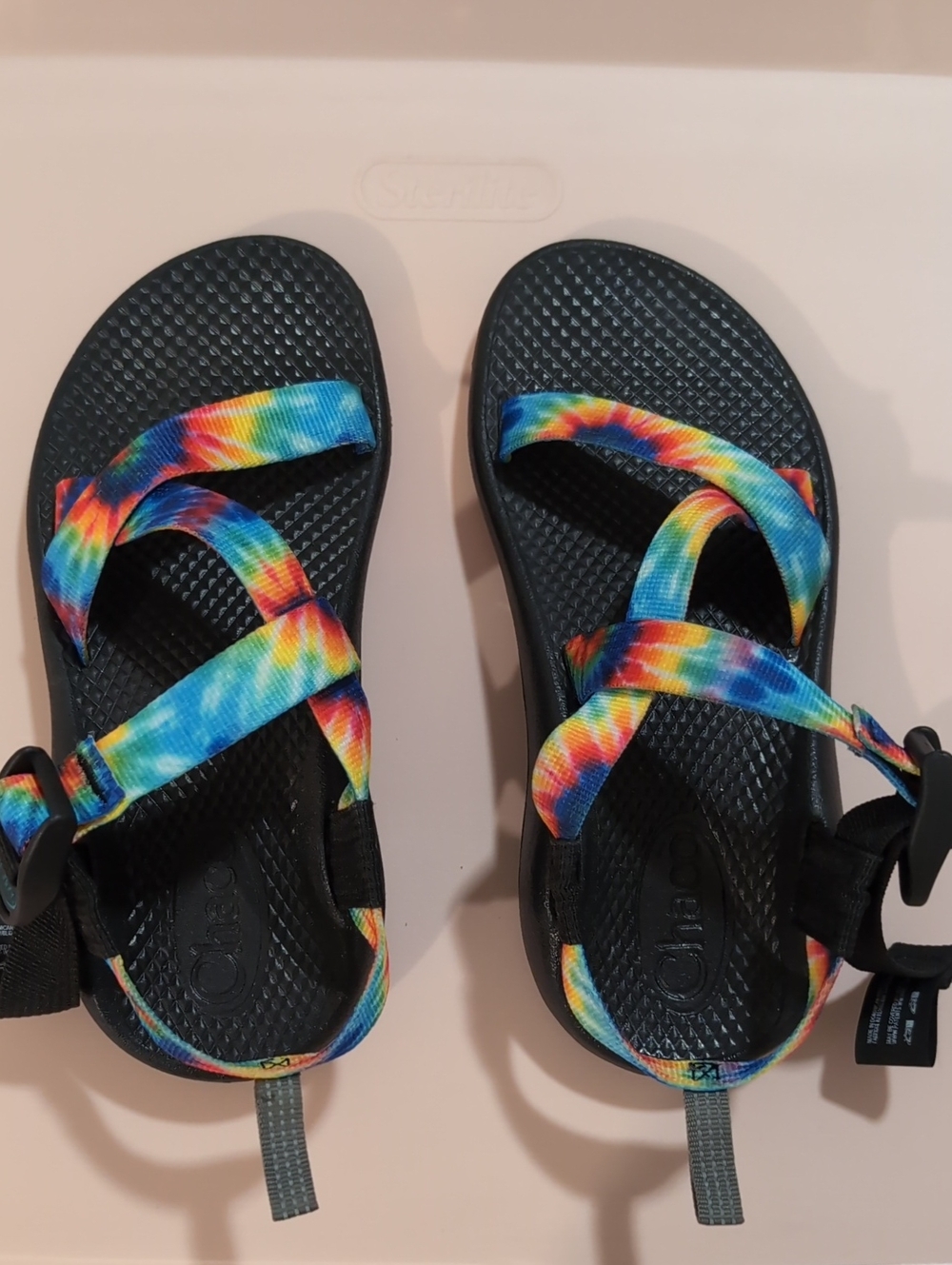 Chaco Kids Rainbow Tie-Dye Strap Sandals with Black Sole